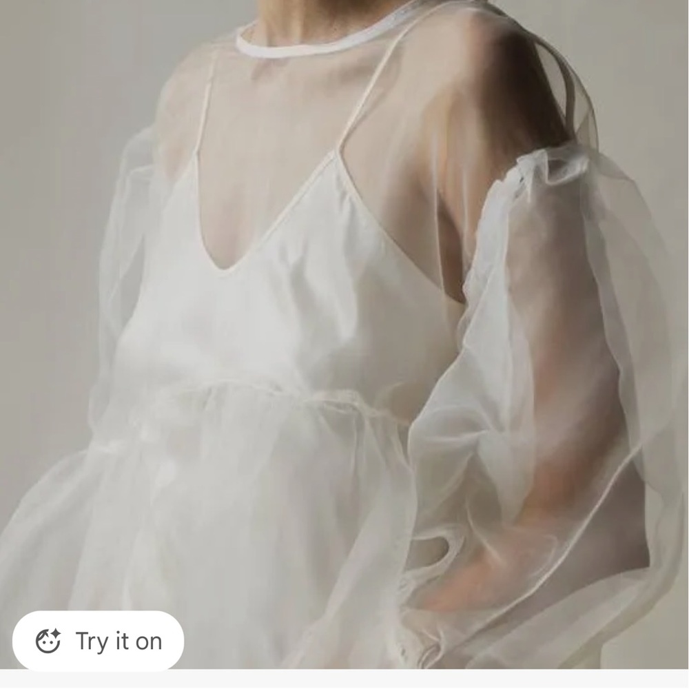 Cult Brand Et Tigre Sheer White Organza Dress in Oat - Picture 2 of 7